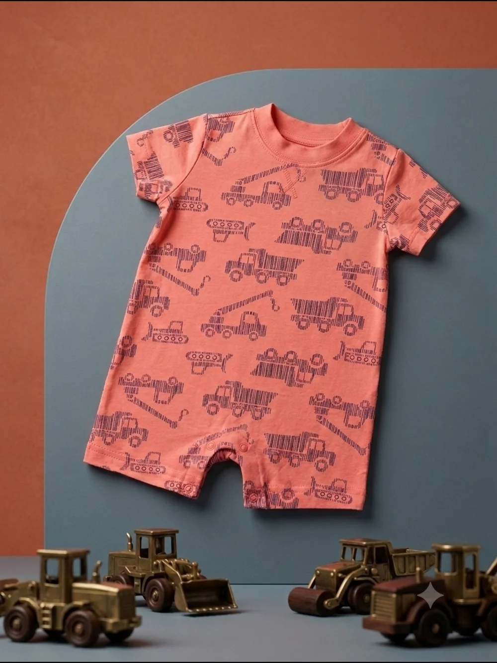 Carter's Coral Short-Sleeve Trucks Romper